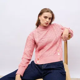 Styli Women Round Neck Short Length Sweater With Front Buttons-20