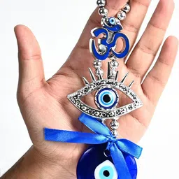 HINDCRAFT Silver Plated Om With Evil Eye Door Hanging Chimes-picture-42