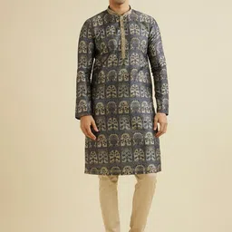 Manyavar Floral Printed Mandarin Collar Kurta With Trousers-image-85