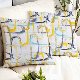 IVAZA White & Blue Set of 2 Abstract Square Cushion Covers-12