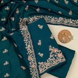 Koskii Floral Embroidered Sequinned Raw Silk Unstitched Dress Material-picture-24