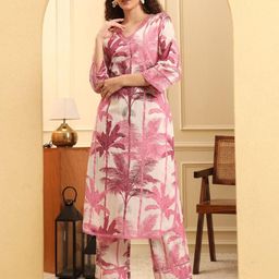 Yufta Women Floral Printed Cotton Kurta with Trousers-image-55