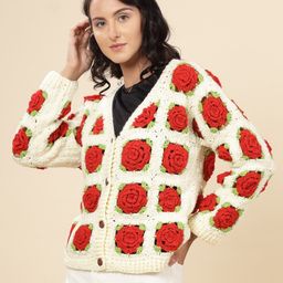 Velvery Women Floral Cardigan with Applique Detail-image-77