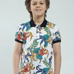 Monte Carlo Boys Floral Printed Polo Collar Tropical Applique T-shirt-image-90