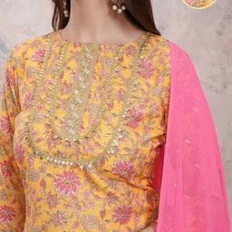 Vishudh Floral Printed Staright Kurta With Sharara & Dupatta image 3