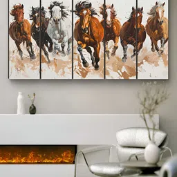 Myntra Elegant Homes White & Brown 5 Pieces Running Horses MDF Wooden Wall Art-picture-17