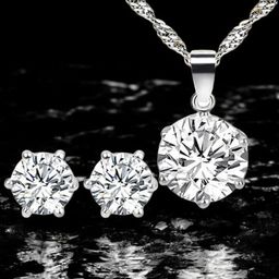fabula CZ-Studded Pendant Chain & Earrings Jewellery Set-image-100
