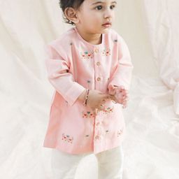 Tiber Taber Boys Ethnic Motifs Embroidered Chanderi Silk Kurta With Trousers-15