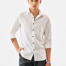 Snitch Men Classic Slim Fit Solid Spread Collar Cotton Casual Shirt-picture-5