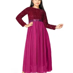 DP FABRICS NatashaN Girls Self Design Round Neck Sequinned Fit & Flare Maxi Dress-image-43