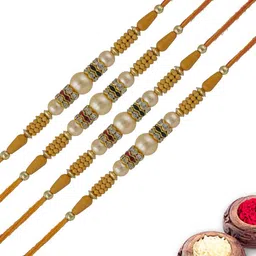 MEIRA JEWELLERY Set Of 4 Designer Rakhis With Greeting Card & Roli Chawal-9