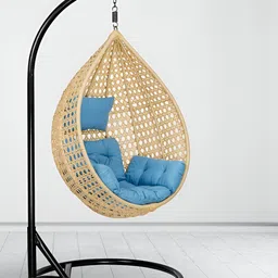 Swingzy Beige Coloured & Blue Egg-Shaped Hammock Swing With Cushion-picture-8