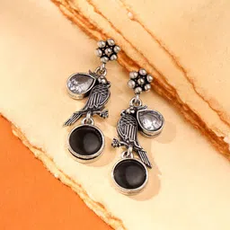 Yellow Chimes Silver-Plated Monalisa Studded Contemporary Afghani Style Drop Earrings-7
