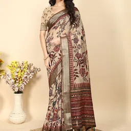 J 6 DESIGNER Floral printed Zari Saree With Tassels-picture-21