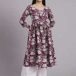DHAKRE FASHION Floral Printed Tie-Up Neck A Line Pure Cotton Kurta With Palazzos-picture-36
