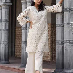 all about you Self Design Mirror Work Pure Cotton Kurta With Trousers-picture-35