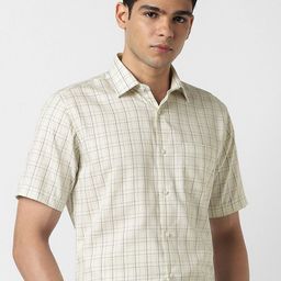 Van Heusen Checked Spread Collar Half Sleeves Pure Cotton Formal Shirt-image-77