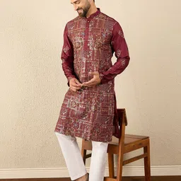 Anouk Men Geometric Printed Festive Silk Straight Kurta-7
