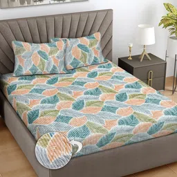 Myntra Elegant Homes Grey & Brown Floral 300 TC King Bedsheet with 2 Pillow Covers-9