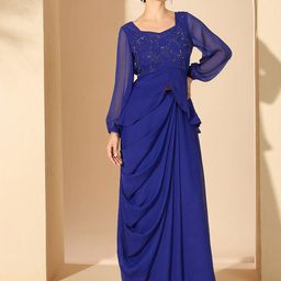 Antheaa Blue Embellished Square Neck Top & Skirt-58