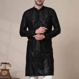 ADHIRAJAN Men Geometric Embroidered Chikankari Kurta-picture-12