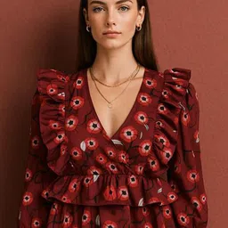 Mast & Harbour Women Floral Printed V-Neck Ruffles Peplum Top-picture-7
