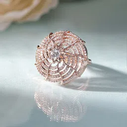 Priyaasi Rose Gold-Plated American Diamond-Studded Floral Geometric Shaped Finger Ring-35