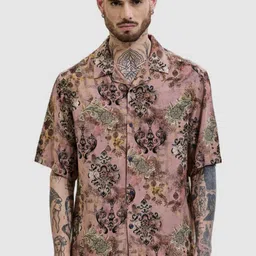 Snitch Men Relaxed Oversized Fit Cuban Collar Ethnic Motifs Printed Casual Shirt-image-94
