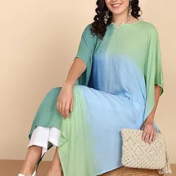 PinkTribe Tie & Dyed Notch Neck Flared Sleeves Kaftan Kurta-picture-30
