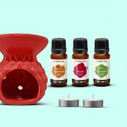 PEEPALCOMM 6Pcs Red Textured Ceramic T-light Aroma Diffuser With Oils - 15 ml Each-image-36