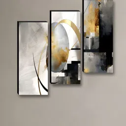 Myntra Elegant Homes White & Gold-Toned 3 Pieces Abstract Printed Wooden Wall Paintings-24