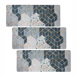 Aura White & Blue 3 Pieces Geometric Anti-Skid Carpets-image-17