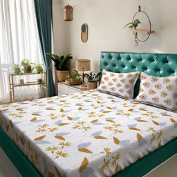 Myntra Elegant Homes Cream-Coloured Floral Cotton 400 TC King Bedsheet Set 2.50 m x 2.25 m-image-41