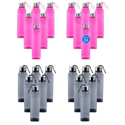 Kuber Industries Black & Pink Set of 6 Plastic Solid Water Bottle-24
