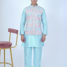 Aadi Shuddh Men Blue Kurta Sets-image-100