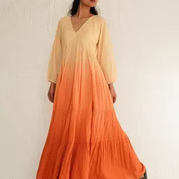 Tailor Didi Dyed Bishop Sleeve Layered Organic Cotton Empire Maxi Dress-image-45