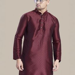 PulseIQ Men Geometric Thread Work Jacquard Kurta-image-75