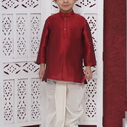 Sethukrishna Boys Regular Dupion Silk Kurta with Dhoti Pants-2