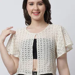 A AND K Solid V-Neck Cotton Shrug-46