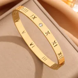 MYKI Stainless Steel Gold-Plated Artificial Stones Studded Cuff Bracelet-39