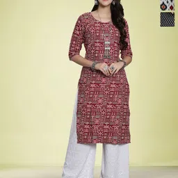 Moda Rapido Women Ethnic Motifs Printed Sequinned Floral Crepe Kurta-image-92