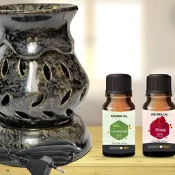 PEEPALCOMM 3 Pieces Black Pieces Aroma Oil Diffuser With Scented Lemongrass & Rose Oils-42