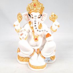 apka mart White Religious Marble Finish Ganesha Murti Showpiece-picture-7
