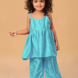 The Mini Trunk Girls Floral Embroidered Kurta with Sharara-image-81