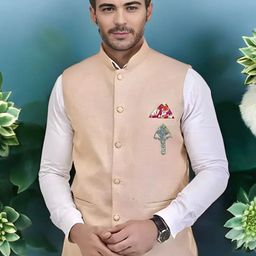 Seetoo Mandarin Collar Woven Nehru Jacket With Broch-23