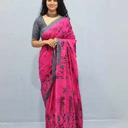 Craft Musium Floral Pure Cotton Bagru Saree-image-81