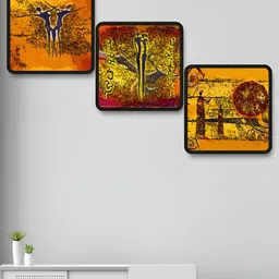 Myntra Elegant Homes Yellow & Red 3 Pieces Modern Wood Wall Art-image-89