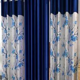 Galaxy Home Decor Blue Set of 3 Floral Window Curtain-10