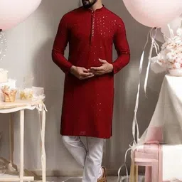 Atly Men Embroidered Regular Sequinned Kurta with Pyjamas-11