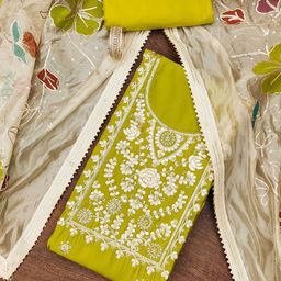 SHADOW & SAINING Embroidered Gotta Patti Work Pure Silk Semi-Stitched Dress Material-image-60